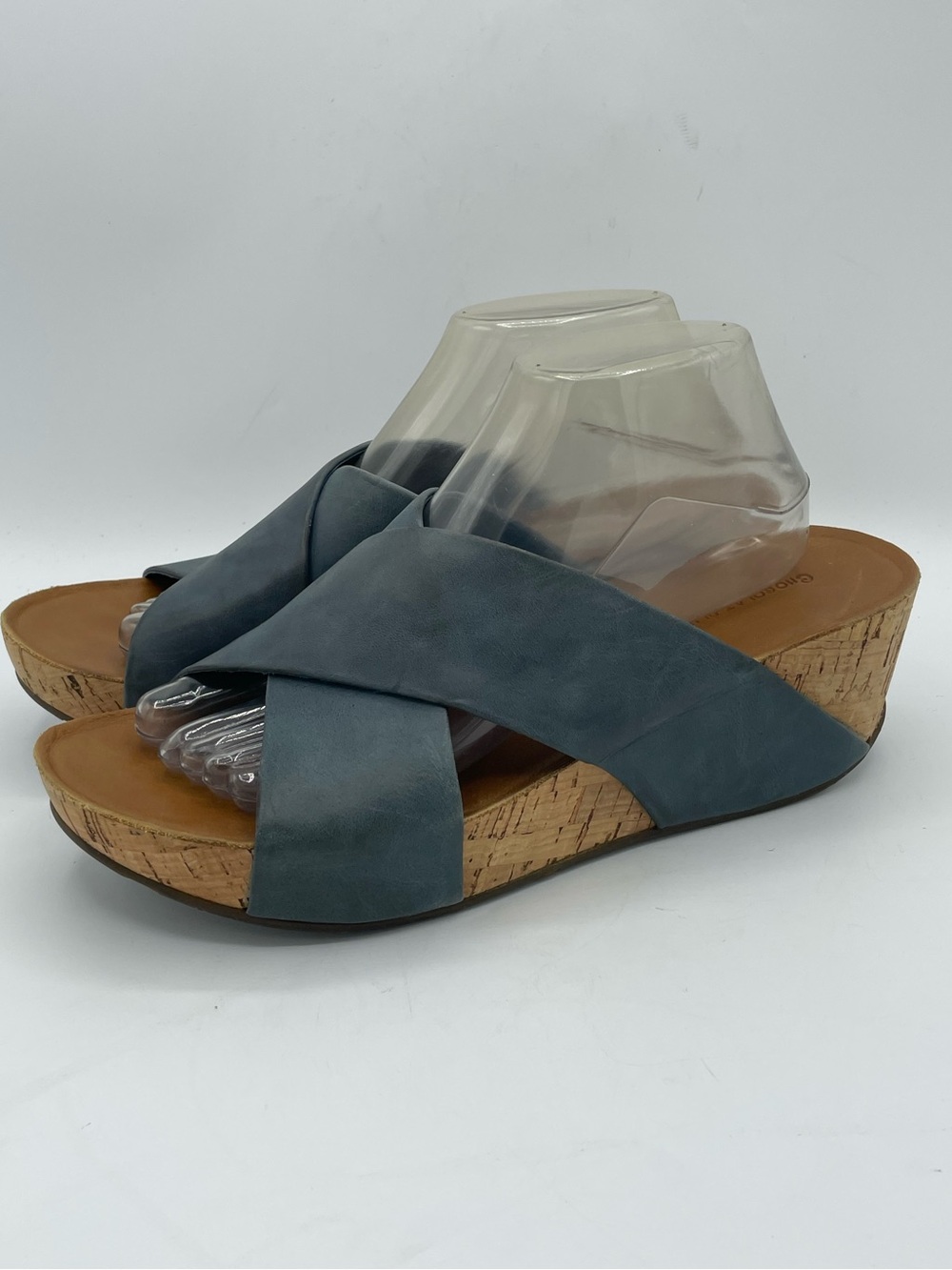 Chocolat Blu Melissa Cork Wedge Sandal with Blue Leather Crisscross Straps